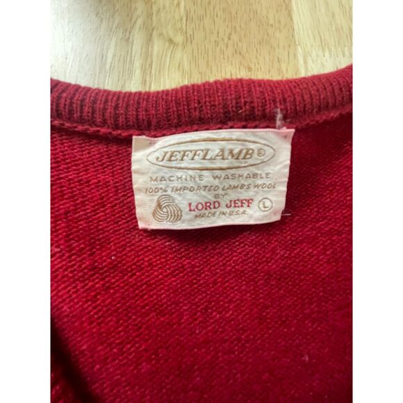 Jeff Lamb Men's Size L Red 100% Wool Sweater Vest Grandpa V-Neck Knitted - Picture 3 of 5